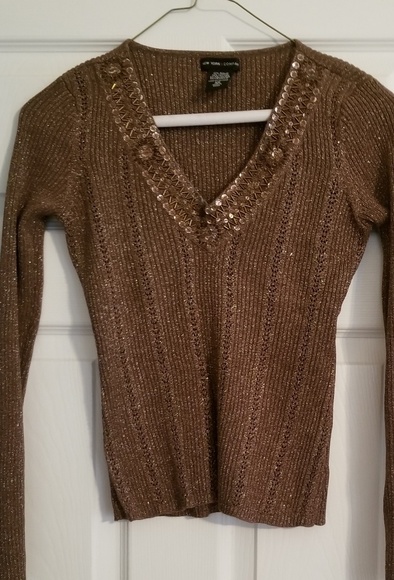 NY & Co. Brown sweater embellished xs - Picture 2 of 5